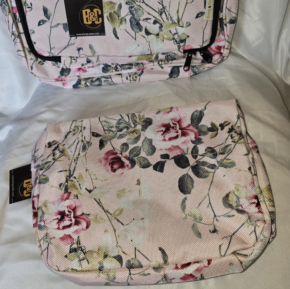Floral Pink Travel Bag And Travel Cosmetic Pouch 2 Piece - Picture 2 of 5